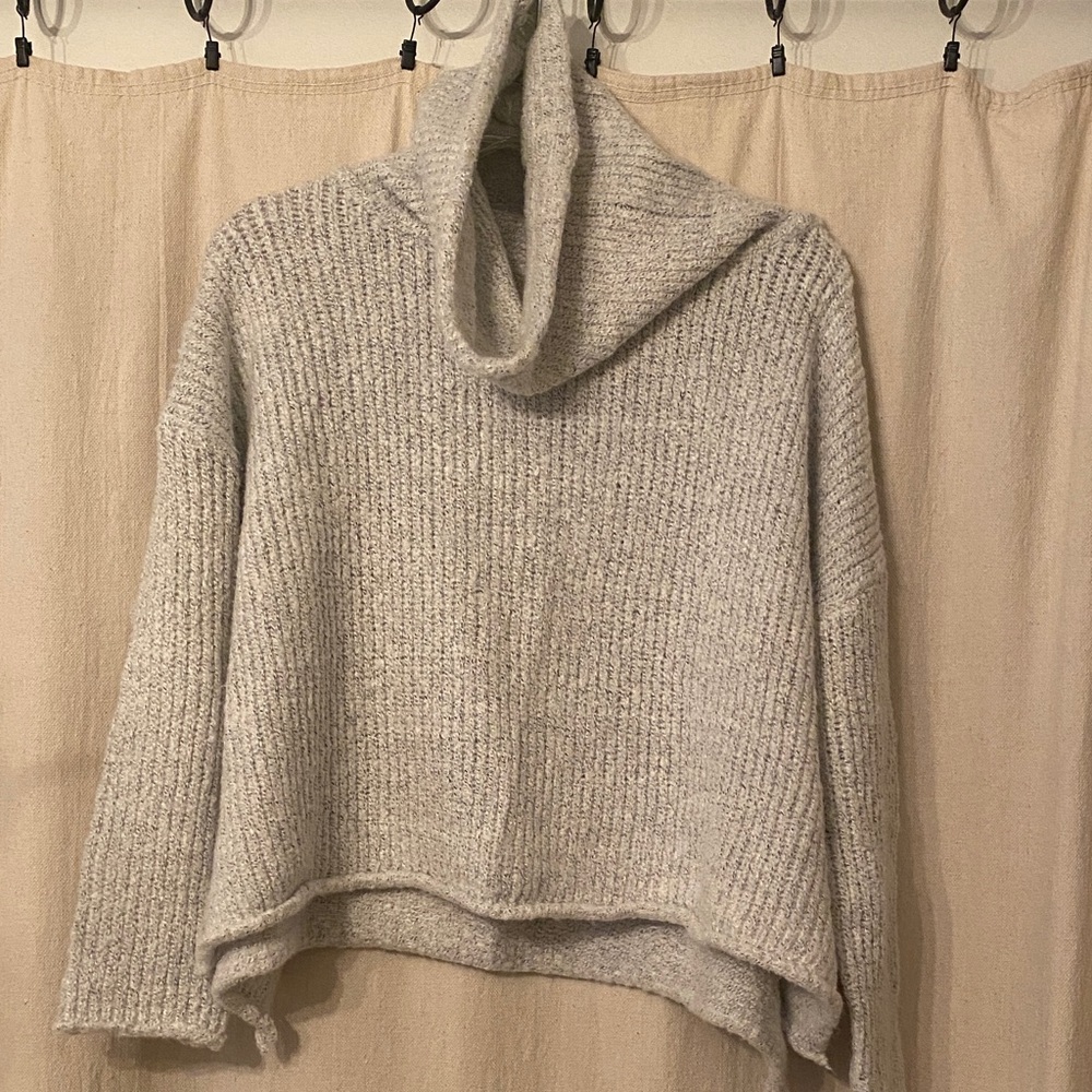 She and Sky Light Gray Cowl Neck Sweater